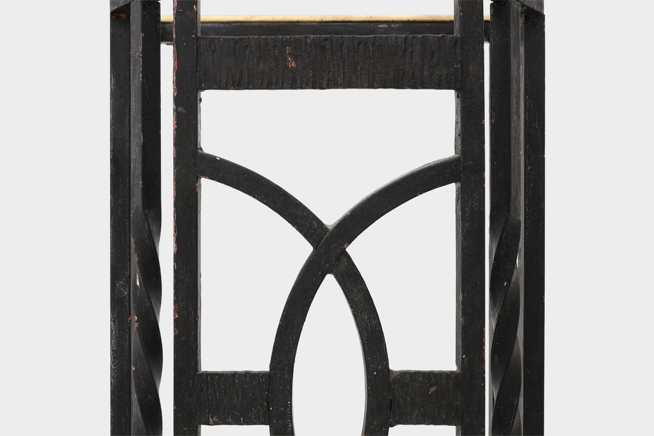 Art Deco metal umbrella stand with geometric openwork and brass rim, Belgium, 1920sthumbnail